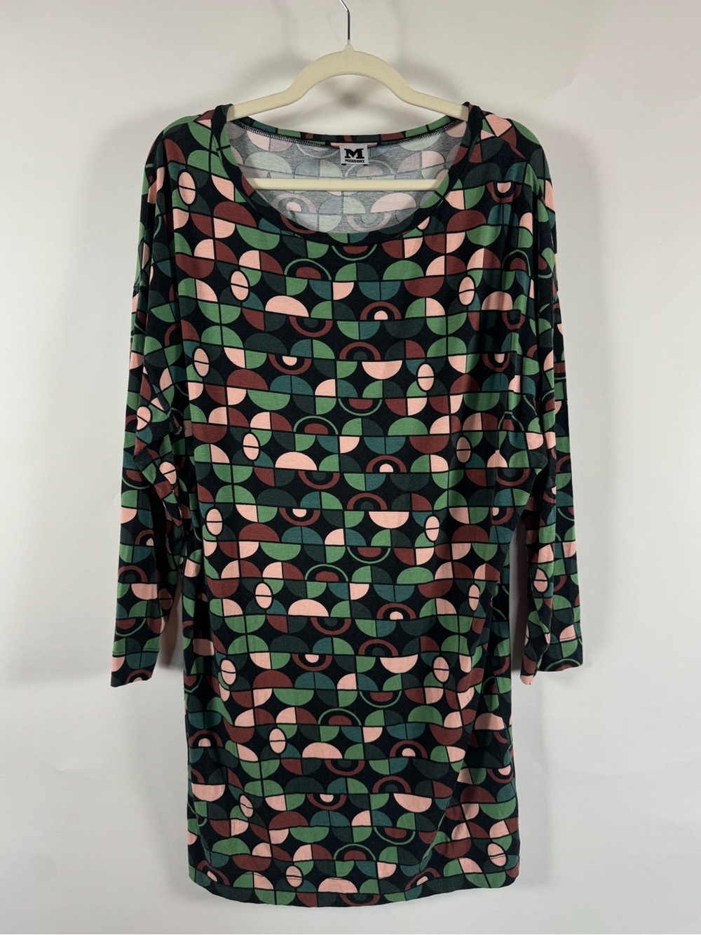 M Missoni Geometric Print Mini Shift Dress LARGE Designer Casual Retro Modern